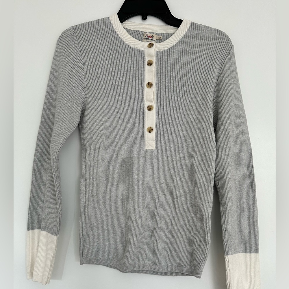 Faherty ribbed Henley grey and white